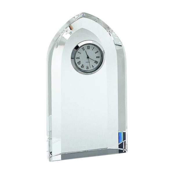 OPTIC CRYSTAL ARCHED CLOCK, 6"