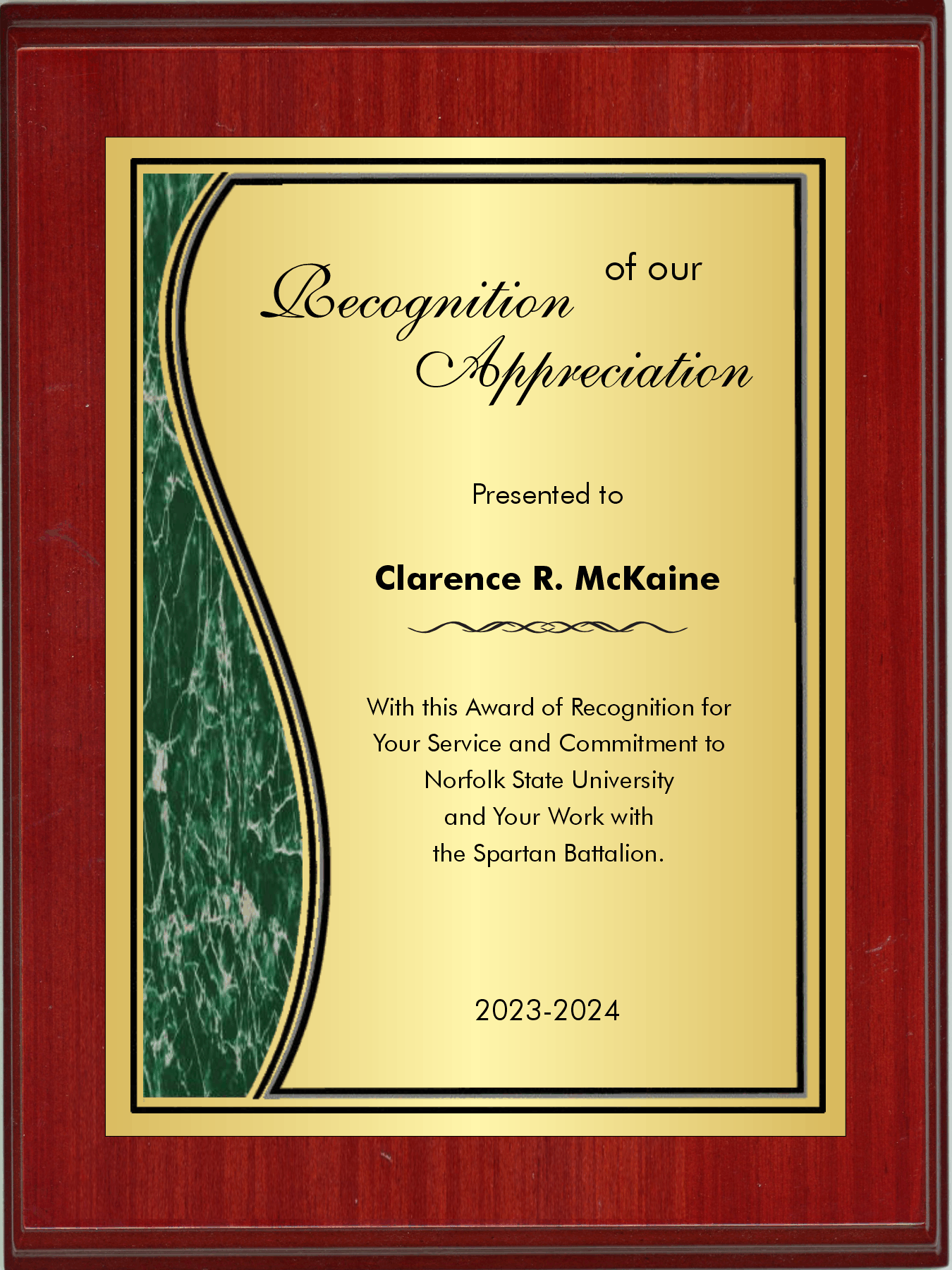 Pianowood Plaque with Swoosh Plate