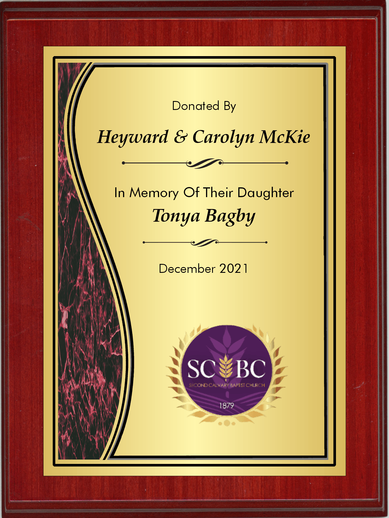 Pianowood Plaque with Swoosh Plate