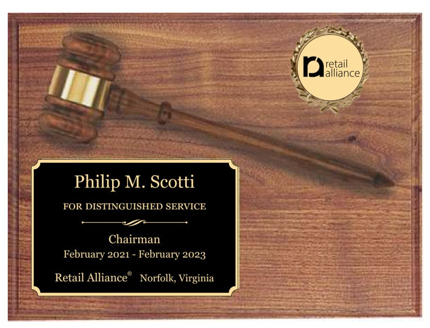 Solid Walnut Plaque with 3-D gavel