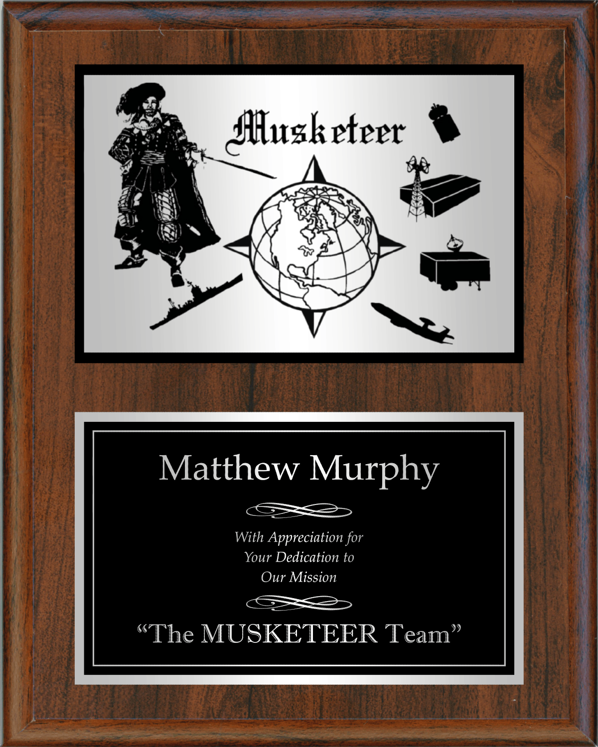 Solid Walnut Plaque with Dual Plate