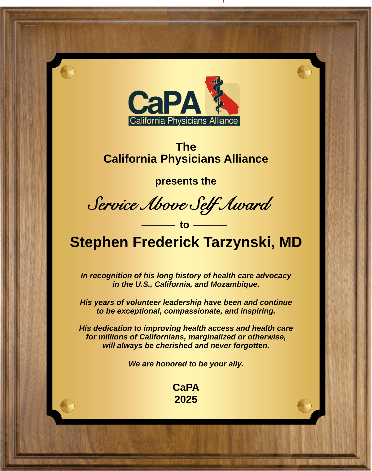 Simulated Walnut Plaque with Full Plate