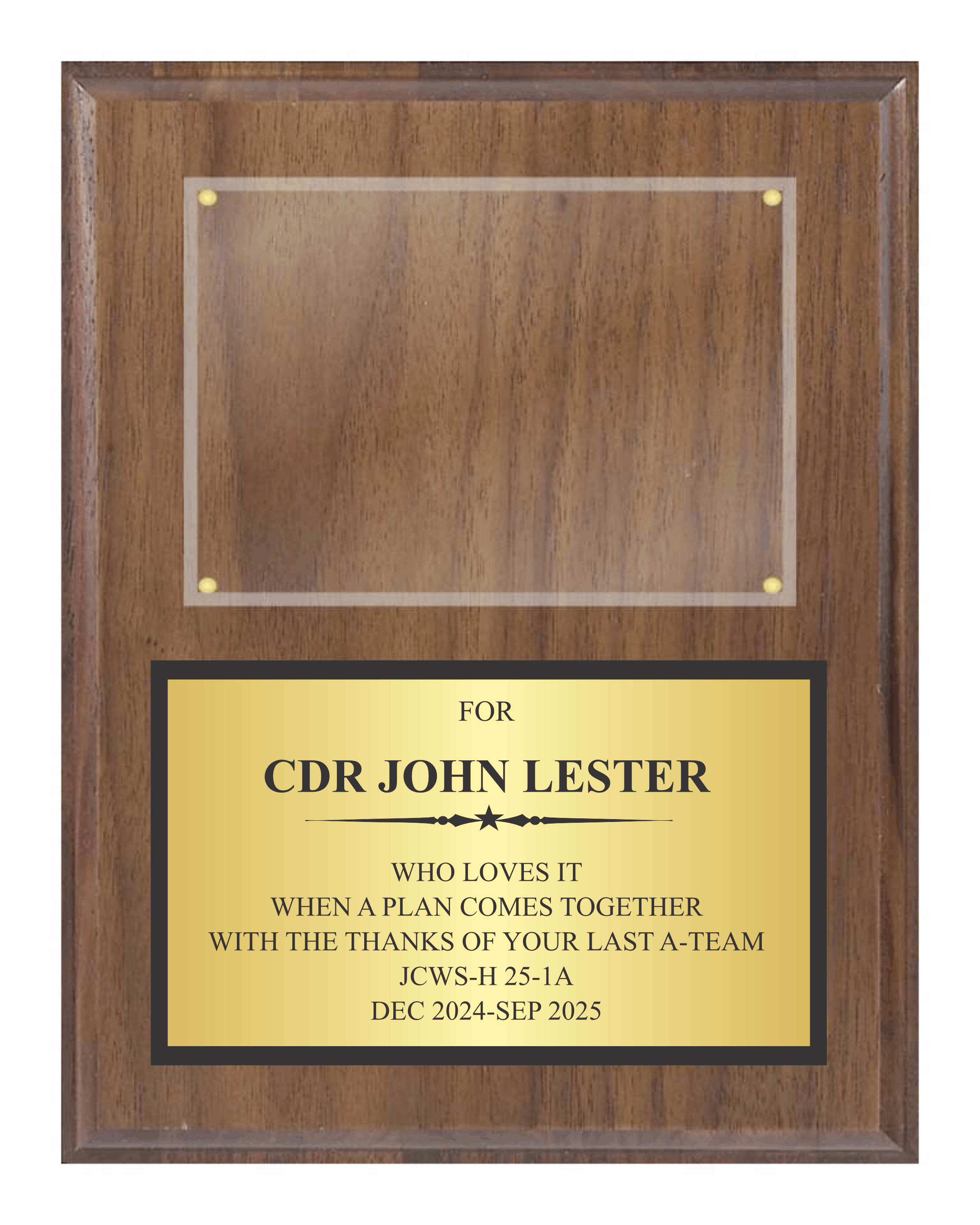 Walnut Plaque with Photo Plexi Mount