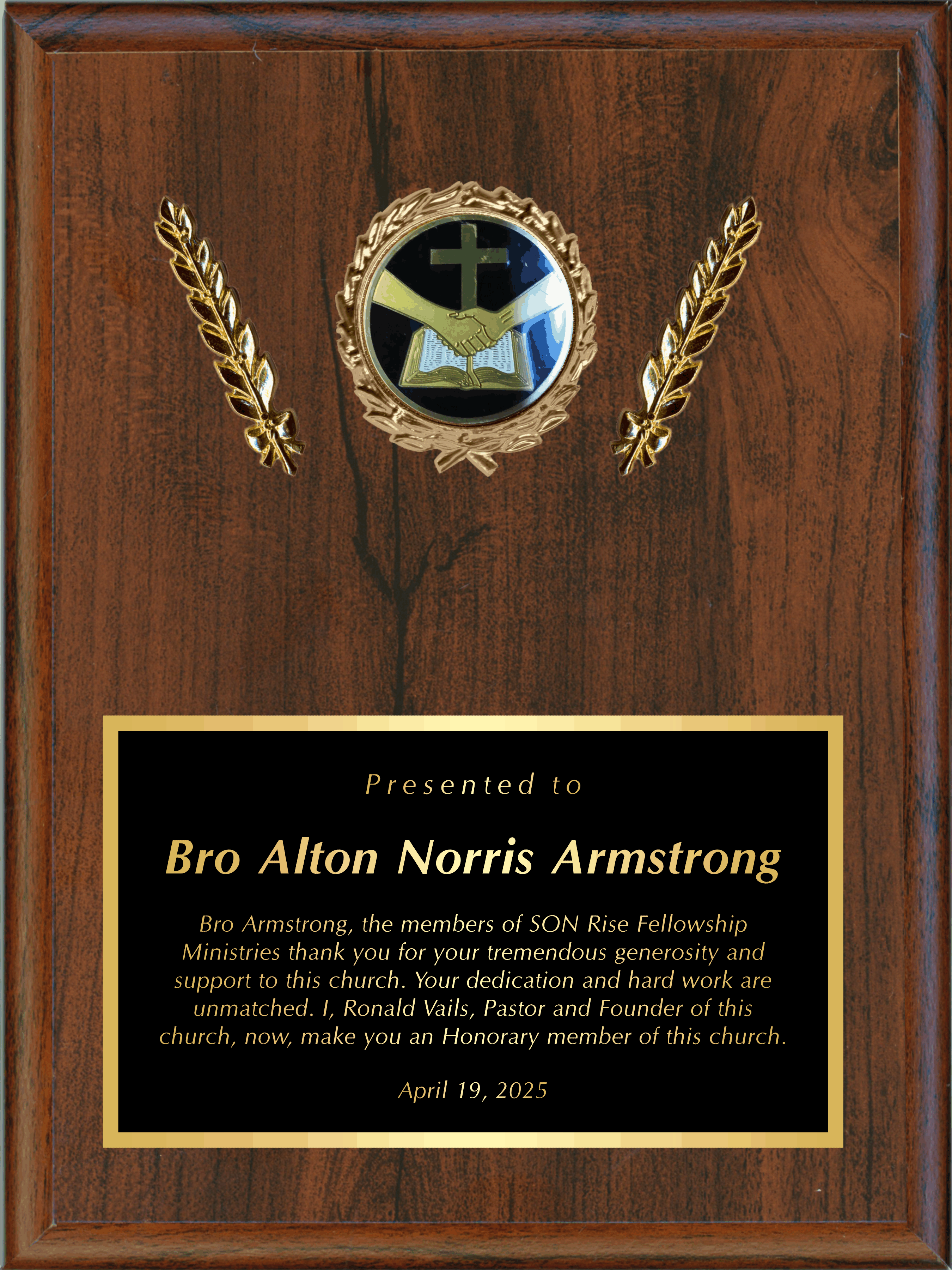 Solid Walnut Plaque With Diagonal Leaf Trim