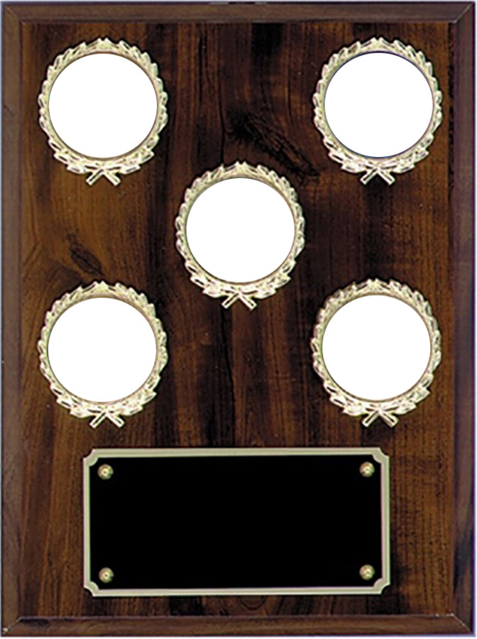 Solid Walnut Plaque with 5 Wreaths