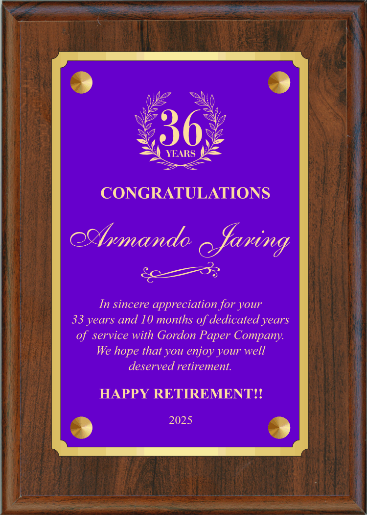 Standard Simulated Walnut Plaque with Full Sized Engraving Plate