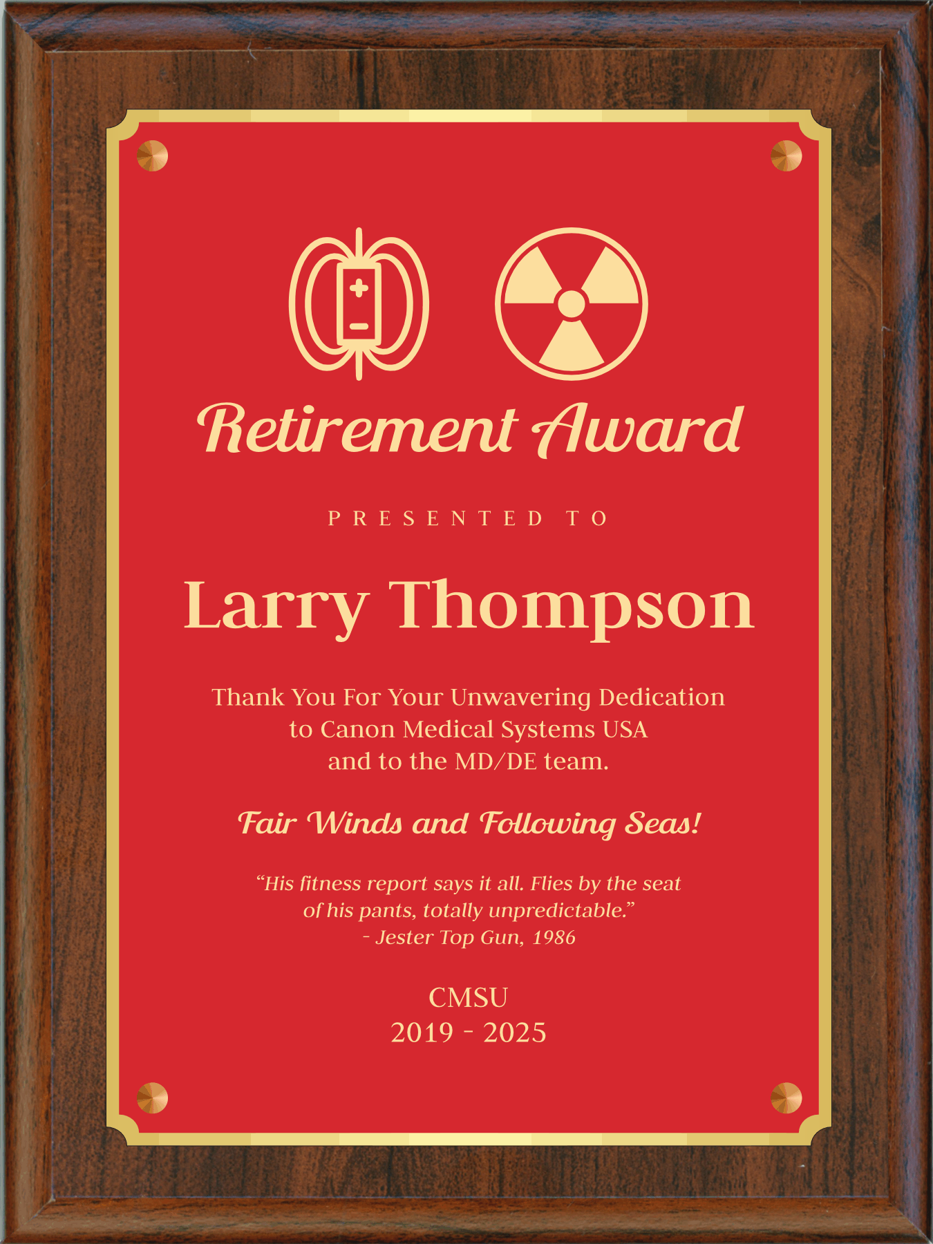 Standard Simulated Walnut Plaque with Full Sized Engraving Plate
