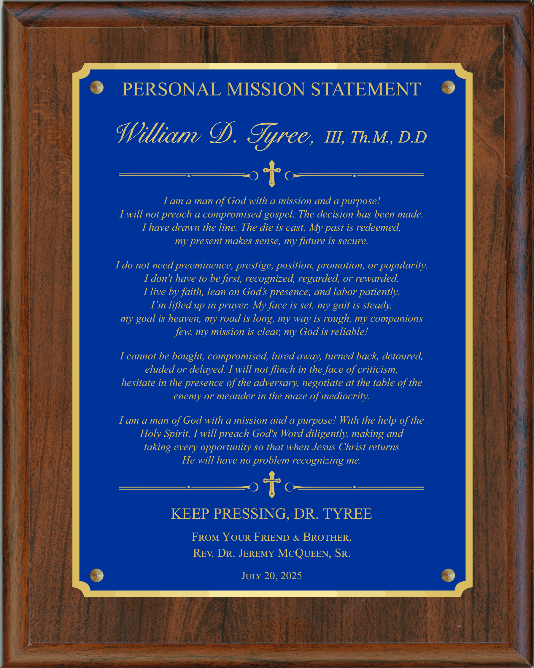 Standard Simulated Walnut Plaque with Full Sized Engraving Plate