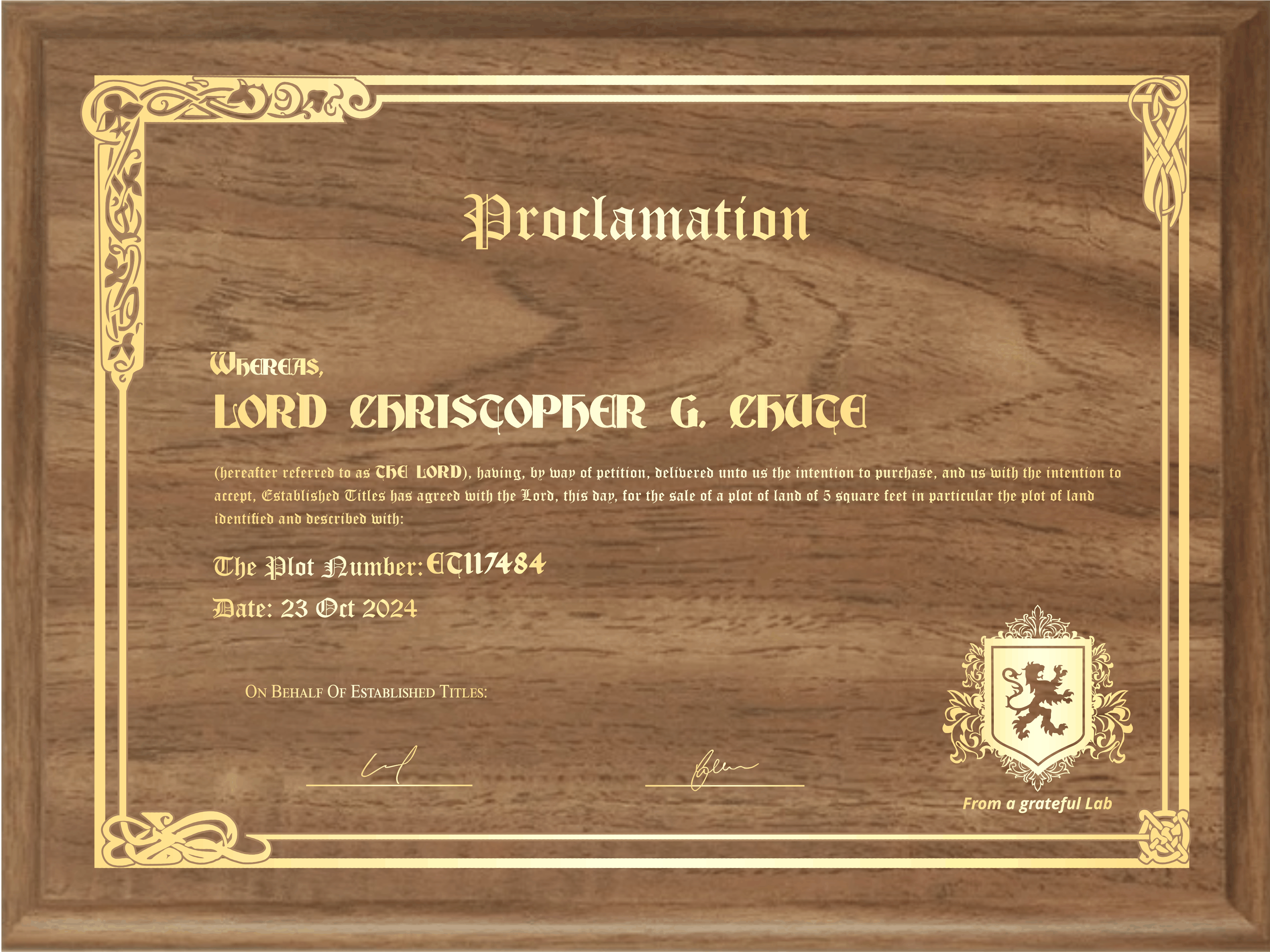 Walnut Plaque with Foil Highlights