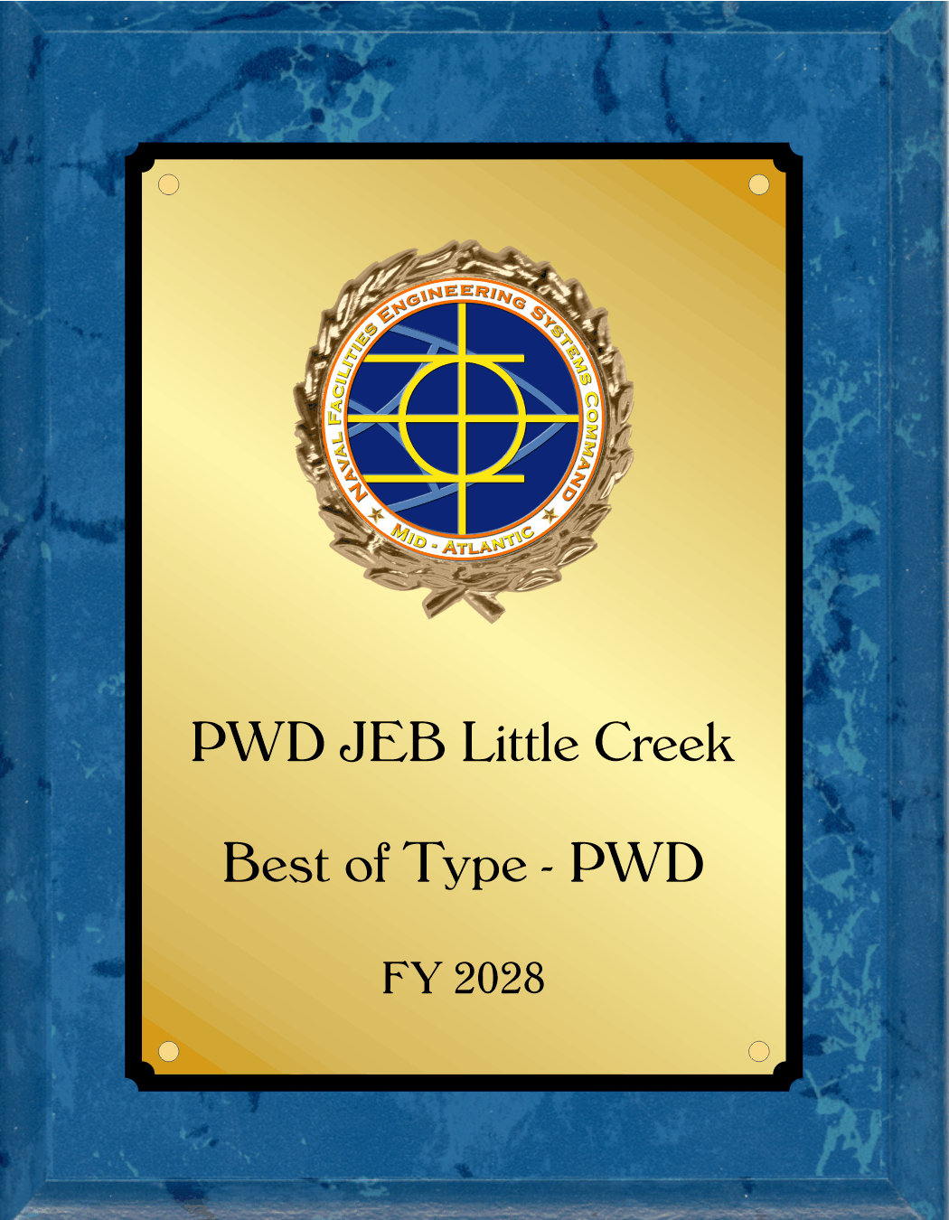 MARBLE finish plaque with logo in wreath decoration