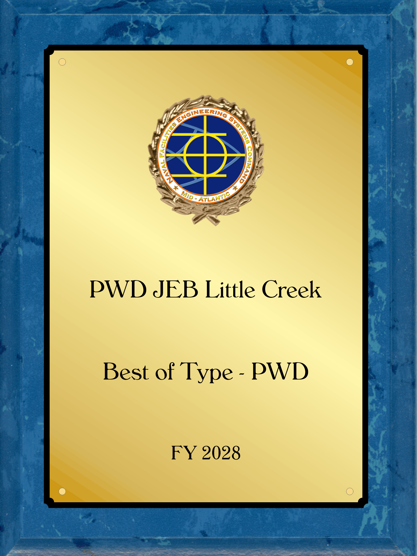 MARBLE finish plaque with logo in wreath decoration