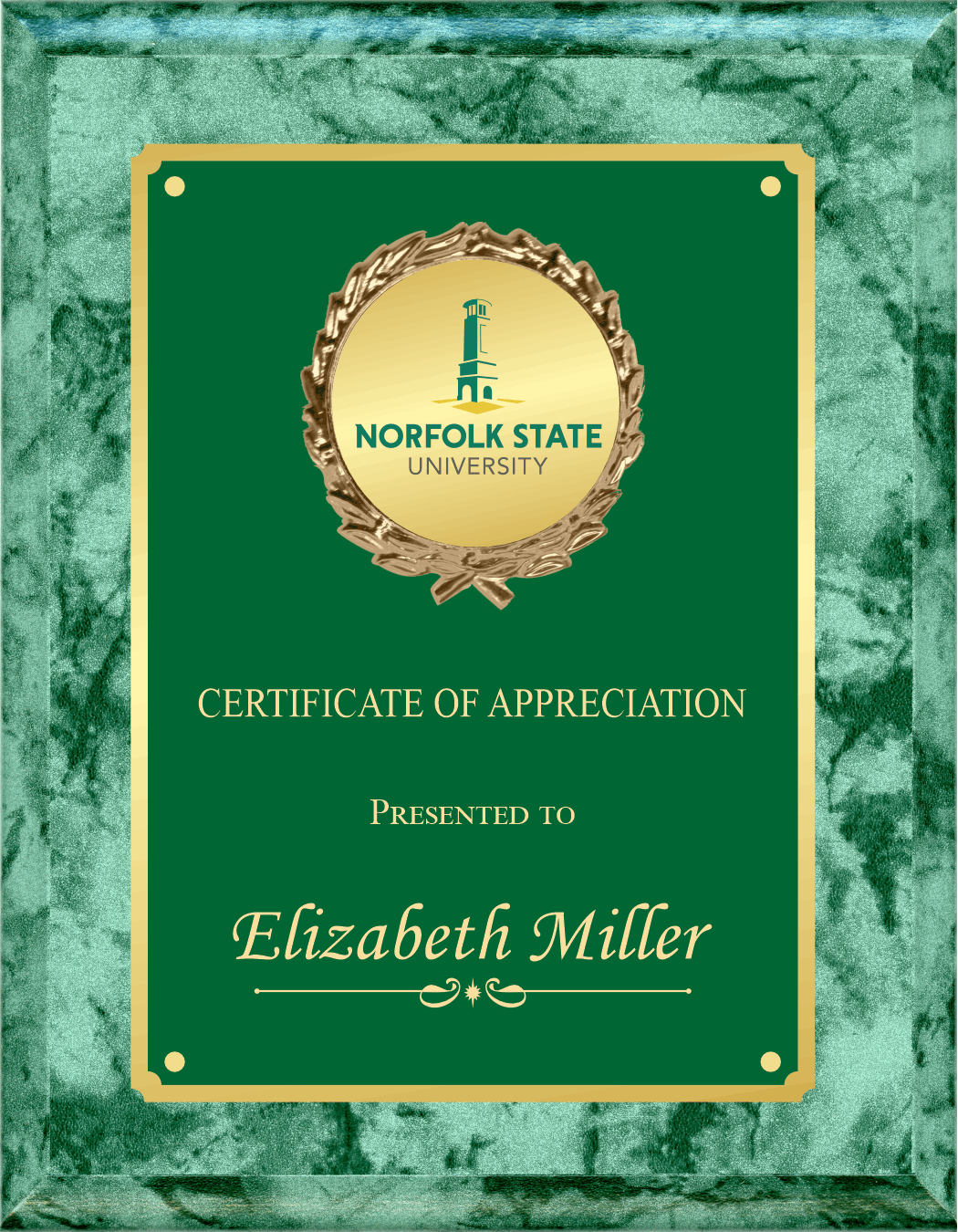 MARBLE finish plaque with logo in wreath decoration