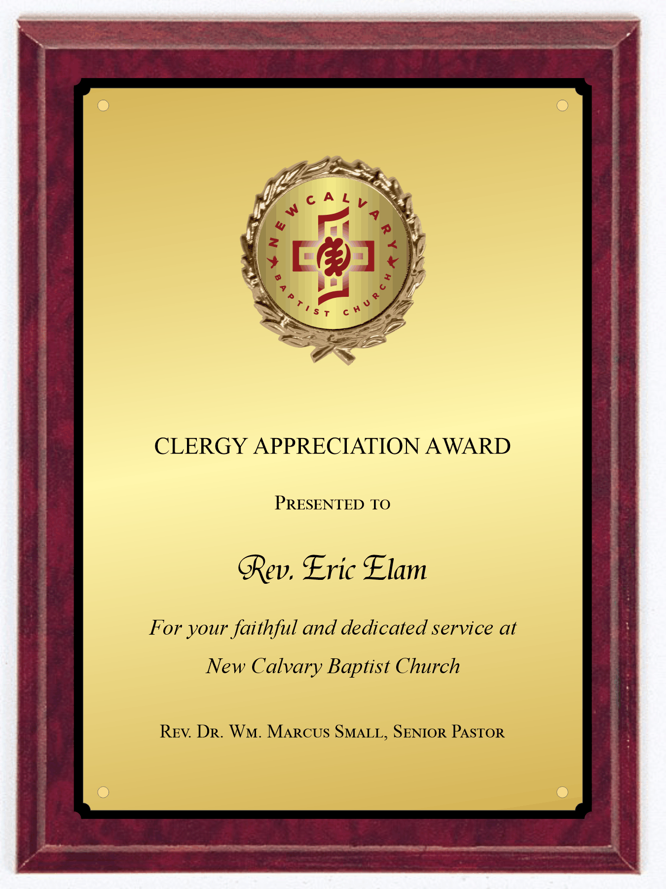 MARBLE finish plaque with logo in wreath decoration