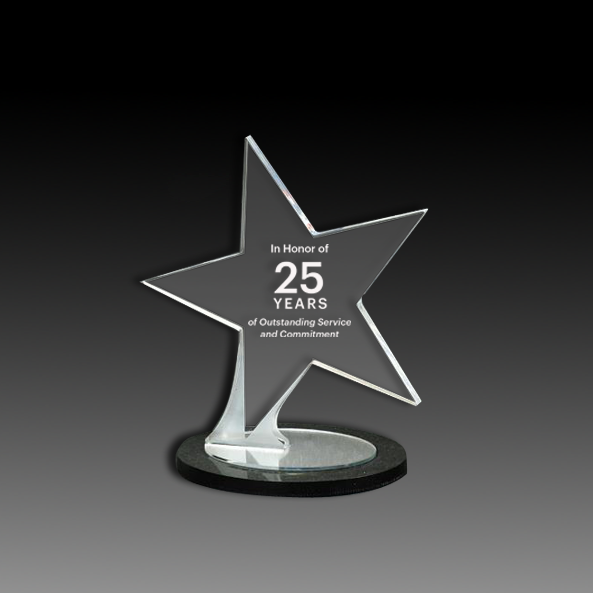 Acrylic Star on Black and Mirror Oval Base