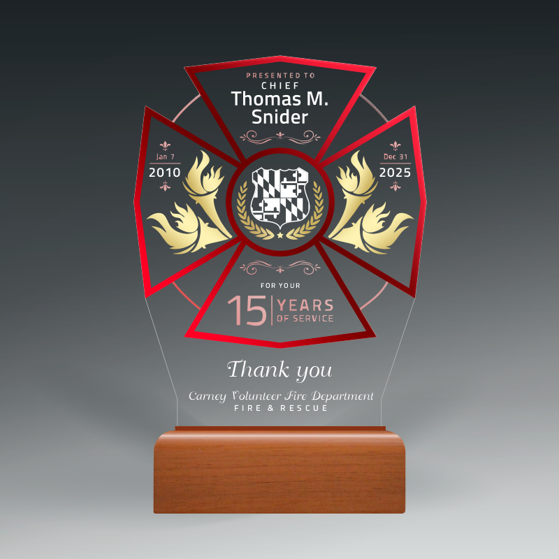 Custom Cut acrylic with color in wood base