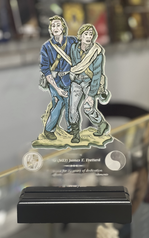 Custom Cut acrylic with color in wood base