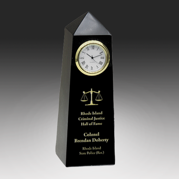 6" Black Marble Obelisk with Clock