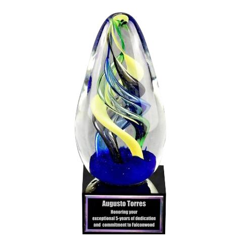 Art Glass Egg on Black Glass Base