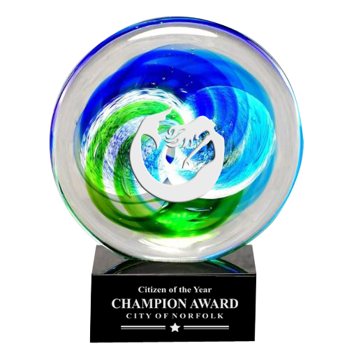 Circle Art Glass on Black Glass Base