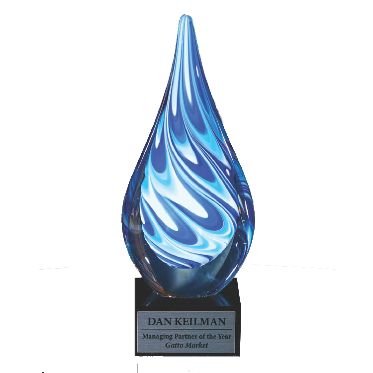 Blue/White Teardrop on Black Glass Base
