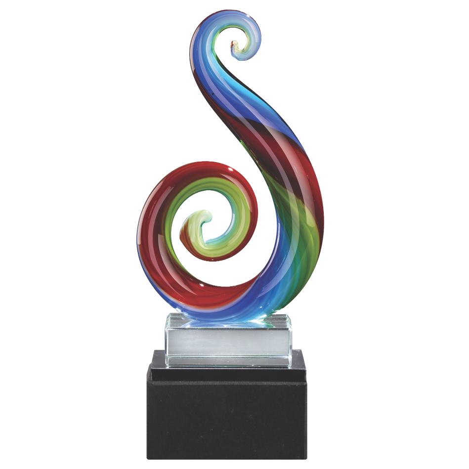 Art Glass Multi Color Curley Que on Clear Glass Base