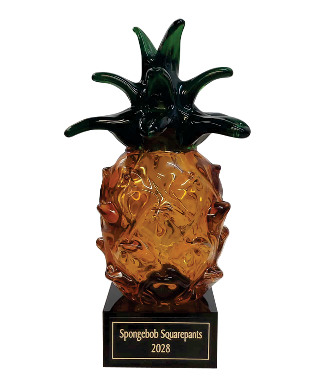 GLASS PINEAPPLE ON BLACK GLASS BASE