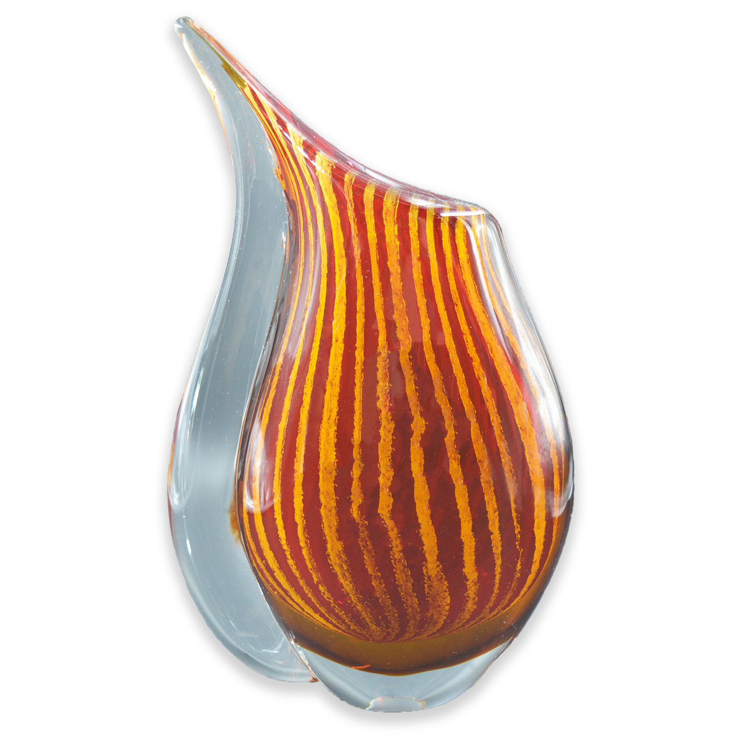 Red Etched and Color Filled Art Glass Teardrop Vase