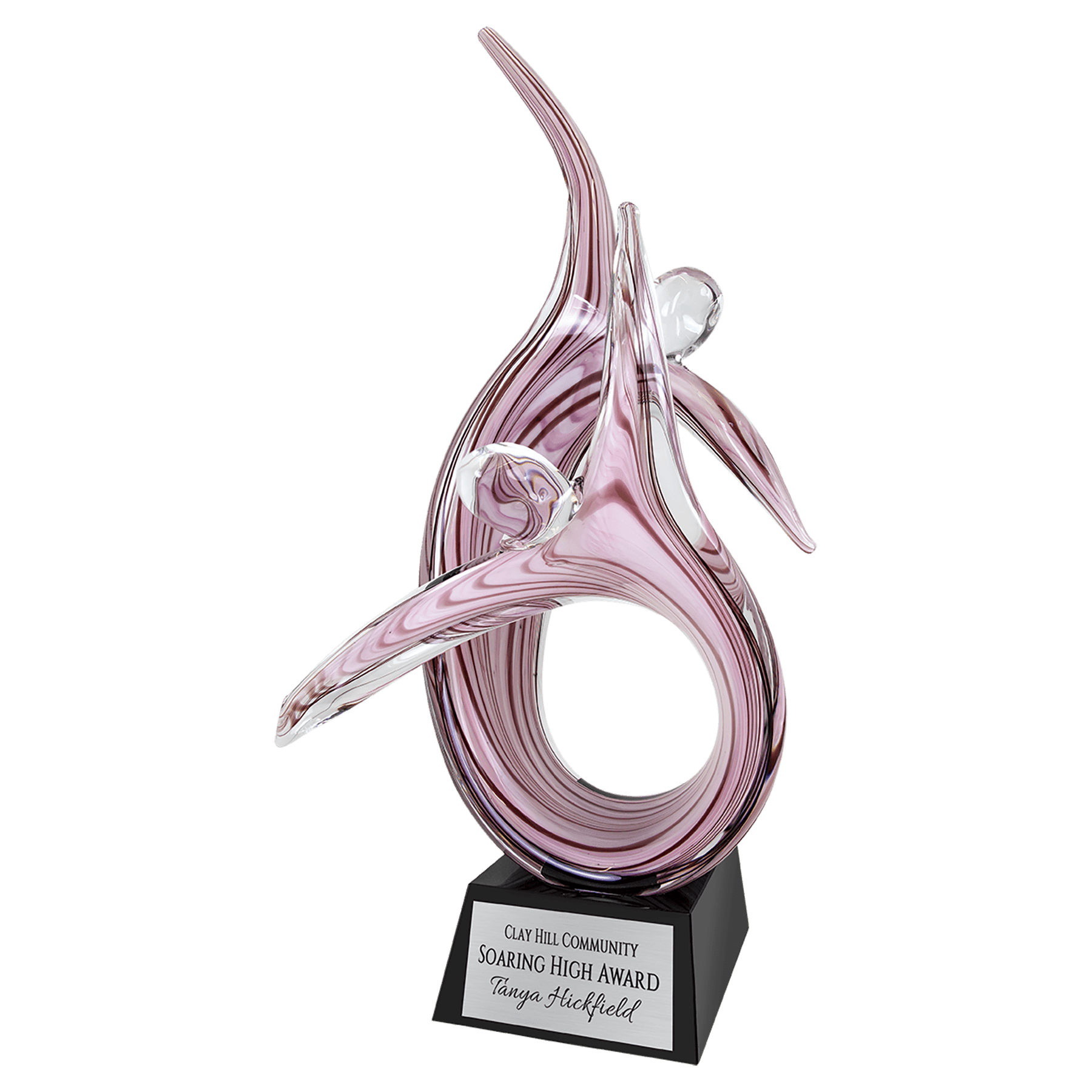 16.5" Duo Figure Rising Pink Art Glass