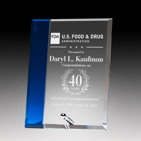 Economy Glass Plaque with Blue Accent