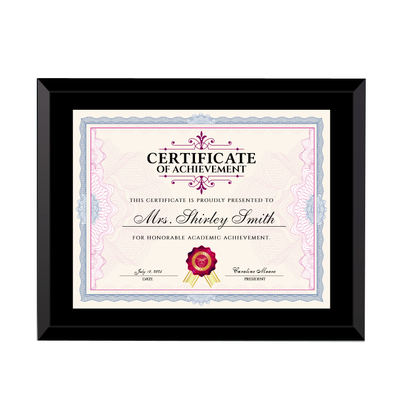 Black Glass Certificate Frame 11" X 14"