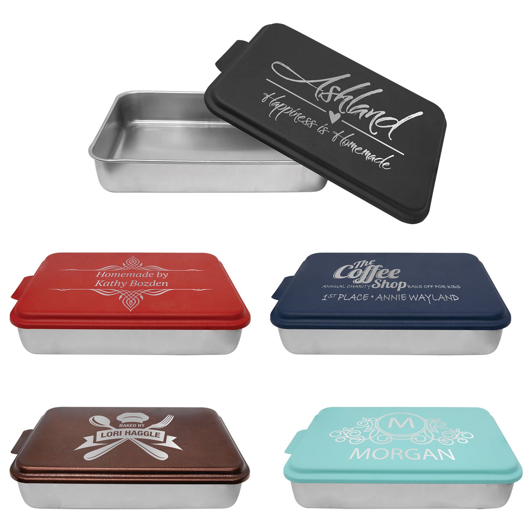 9X13 Aluminum Cake Pan with powder coated engravable lid
