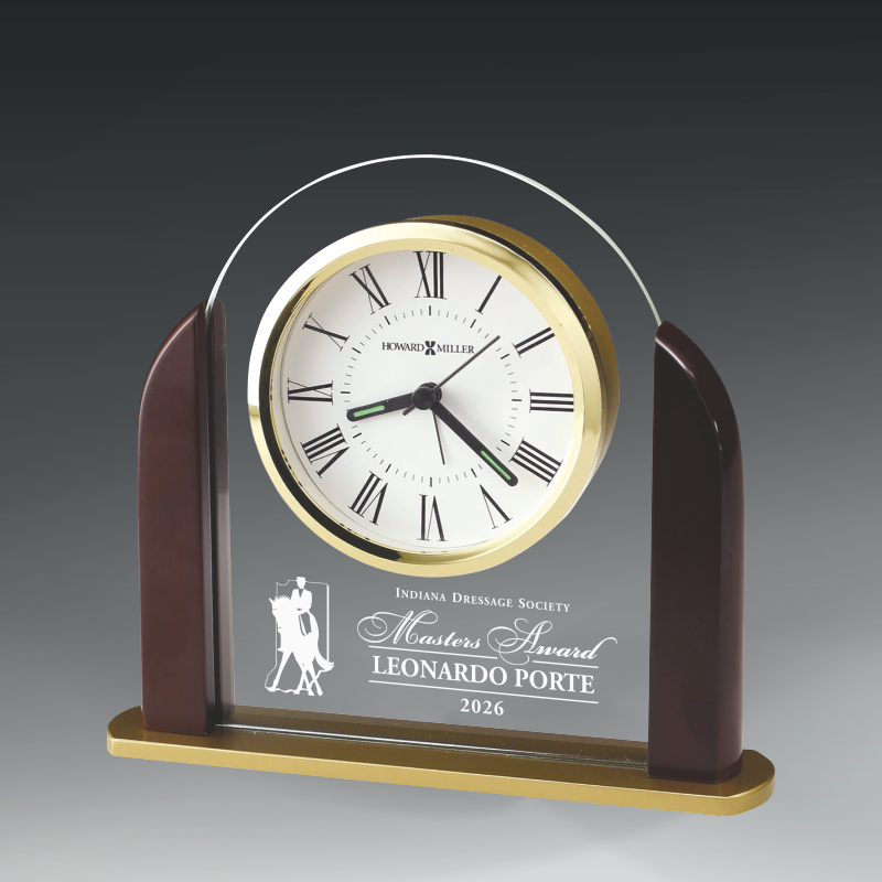 Glass Arch Clock Framed in Rosewood