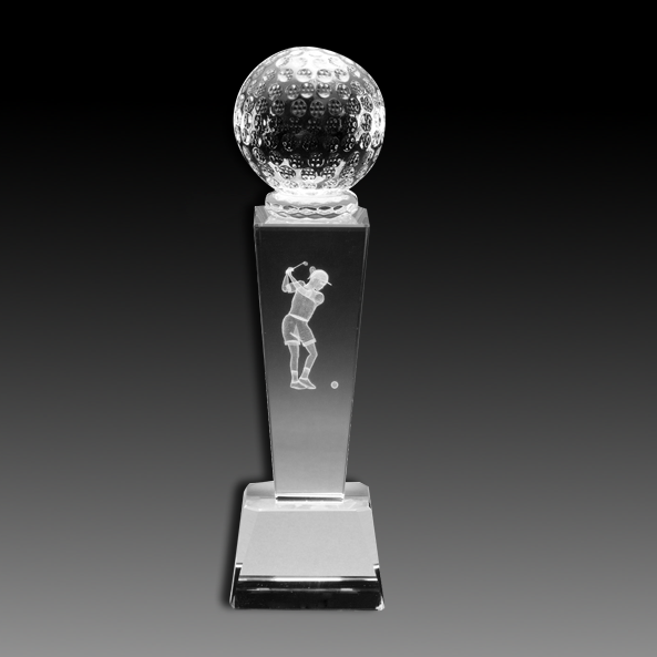 Crystal w/ Lasered Female Golfer Inside 8.75"