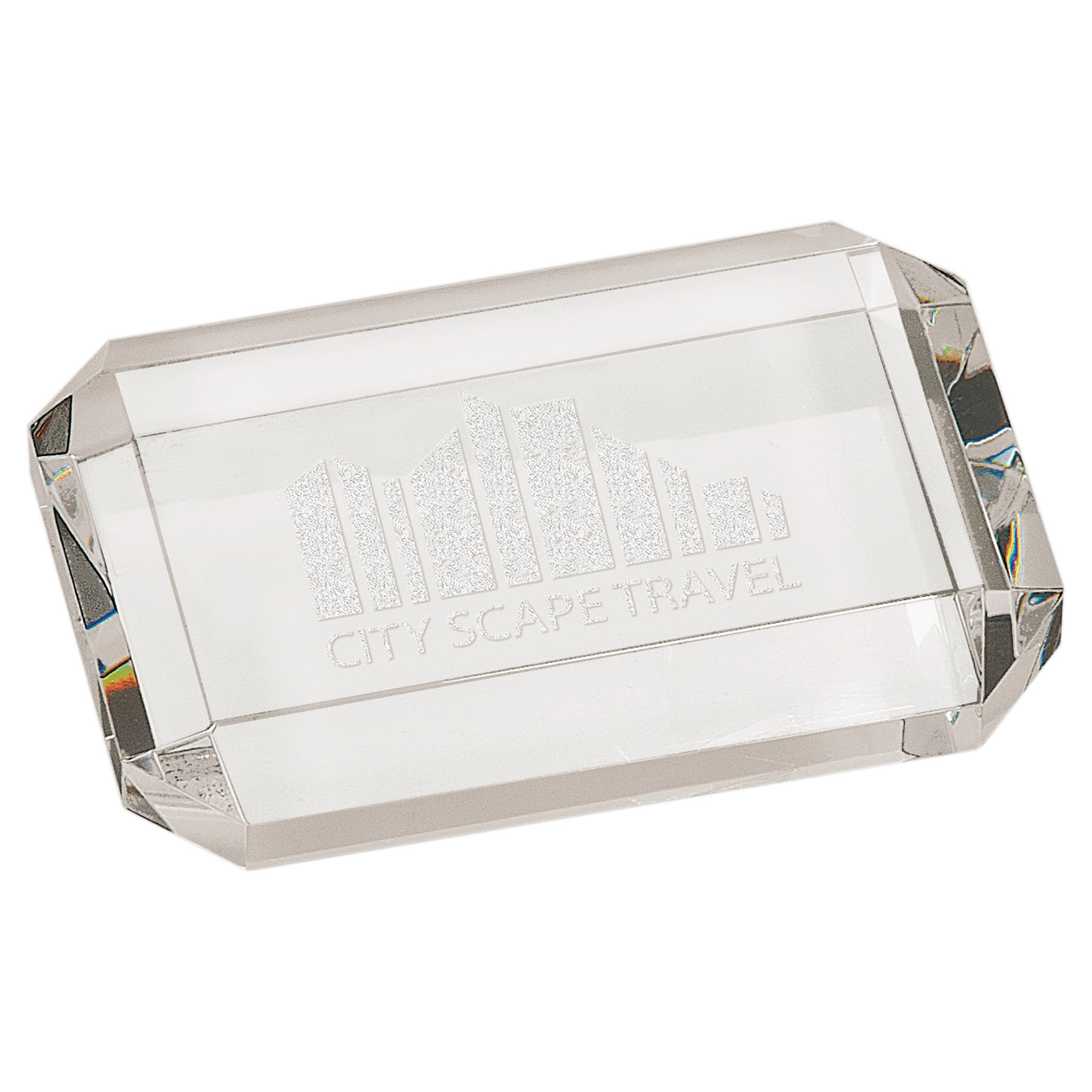 Crystal Rectangle Paperweight with Clipped Corners