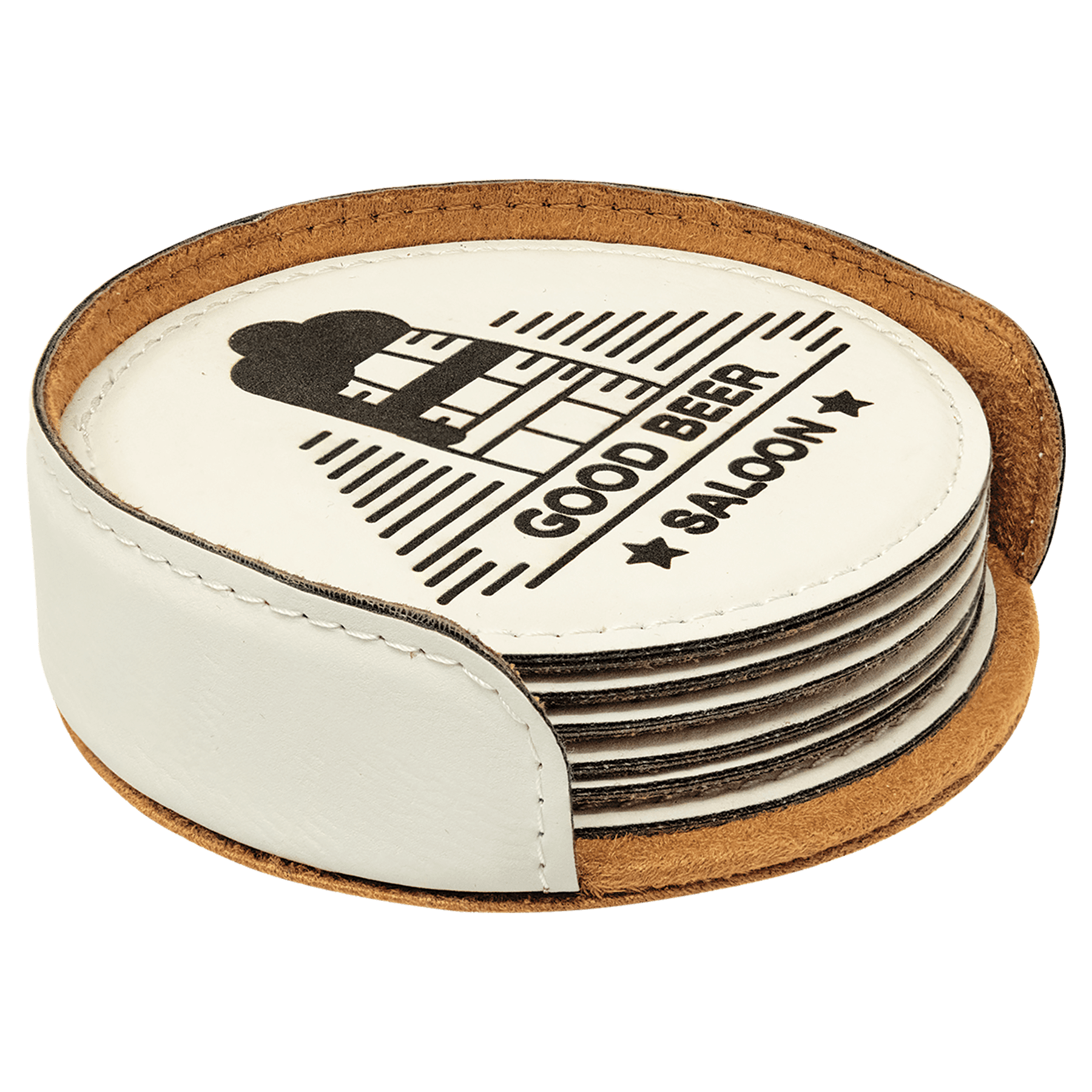 4" Laserable Leatherette Round 6-Coaster Set