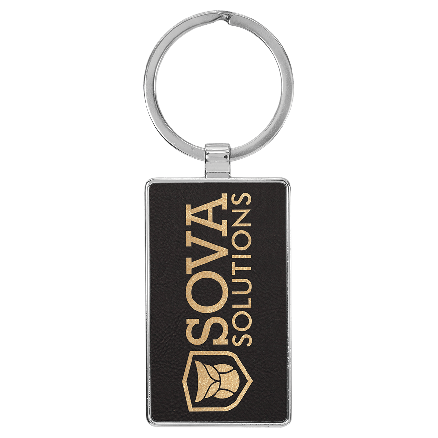 Laserable Leatherette/Metal Rectangle Keychain