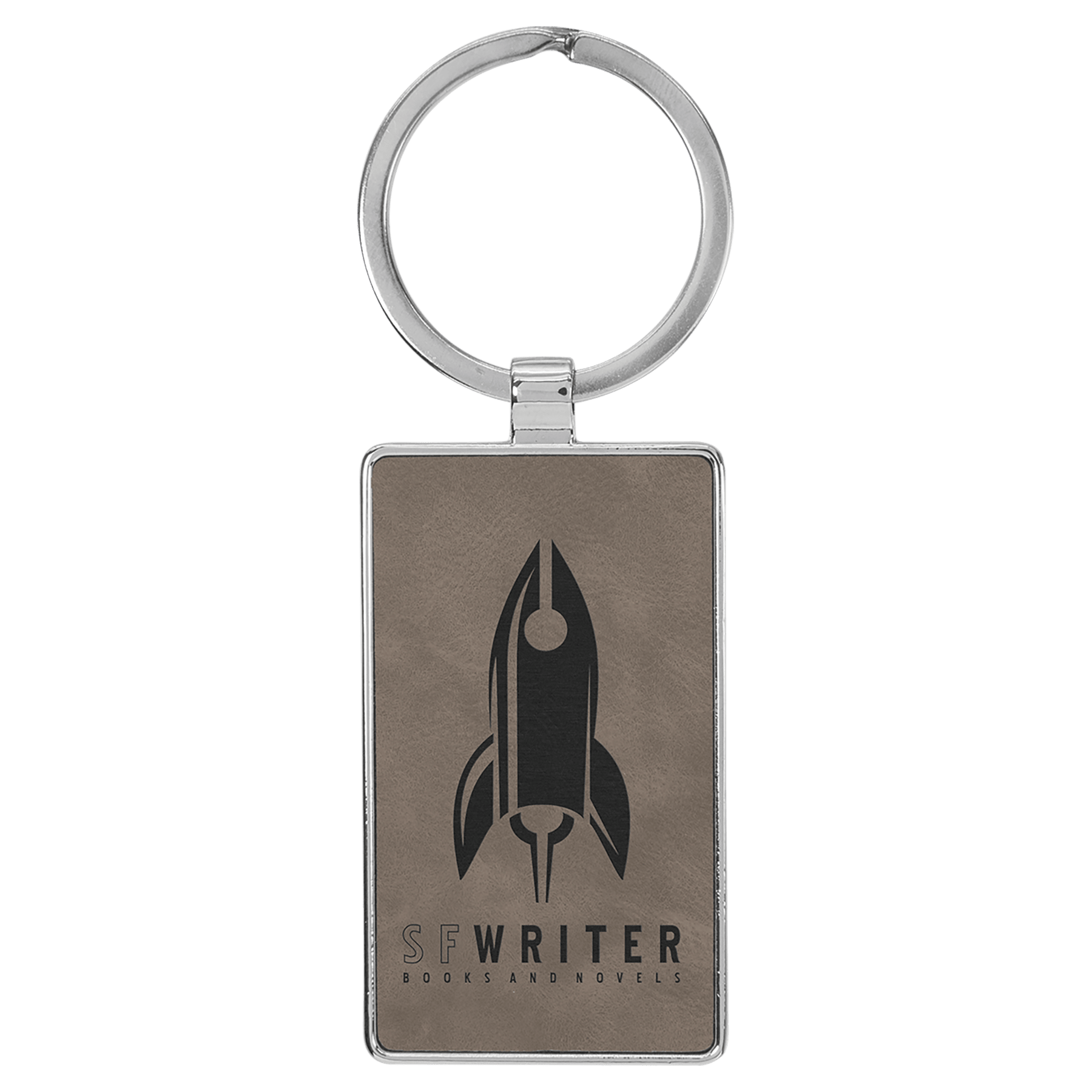 Laserable Leatherette/Metal Rectangle Keychain