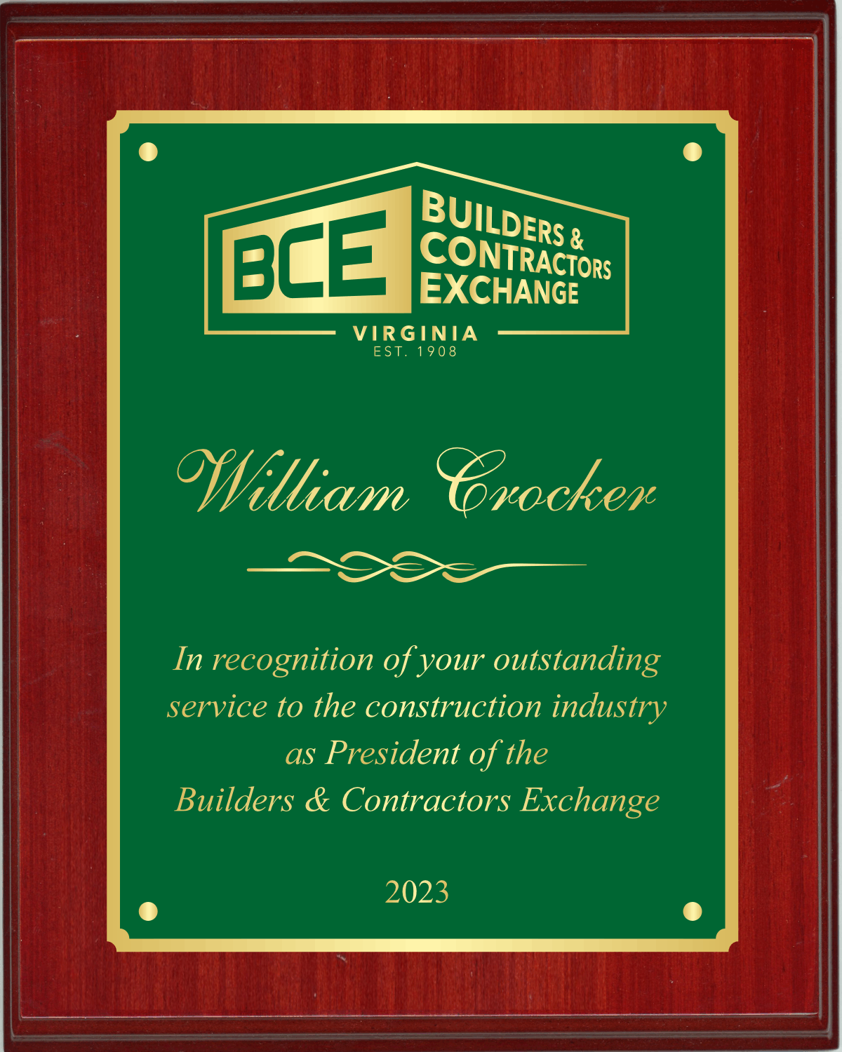 High Gloss Mahogany Finish Plaque with Full Double Plate