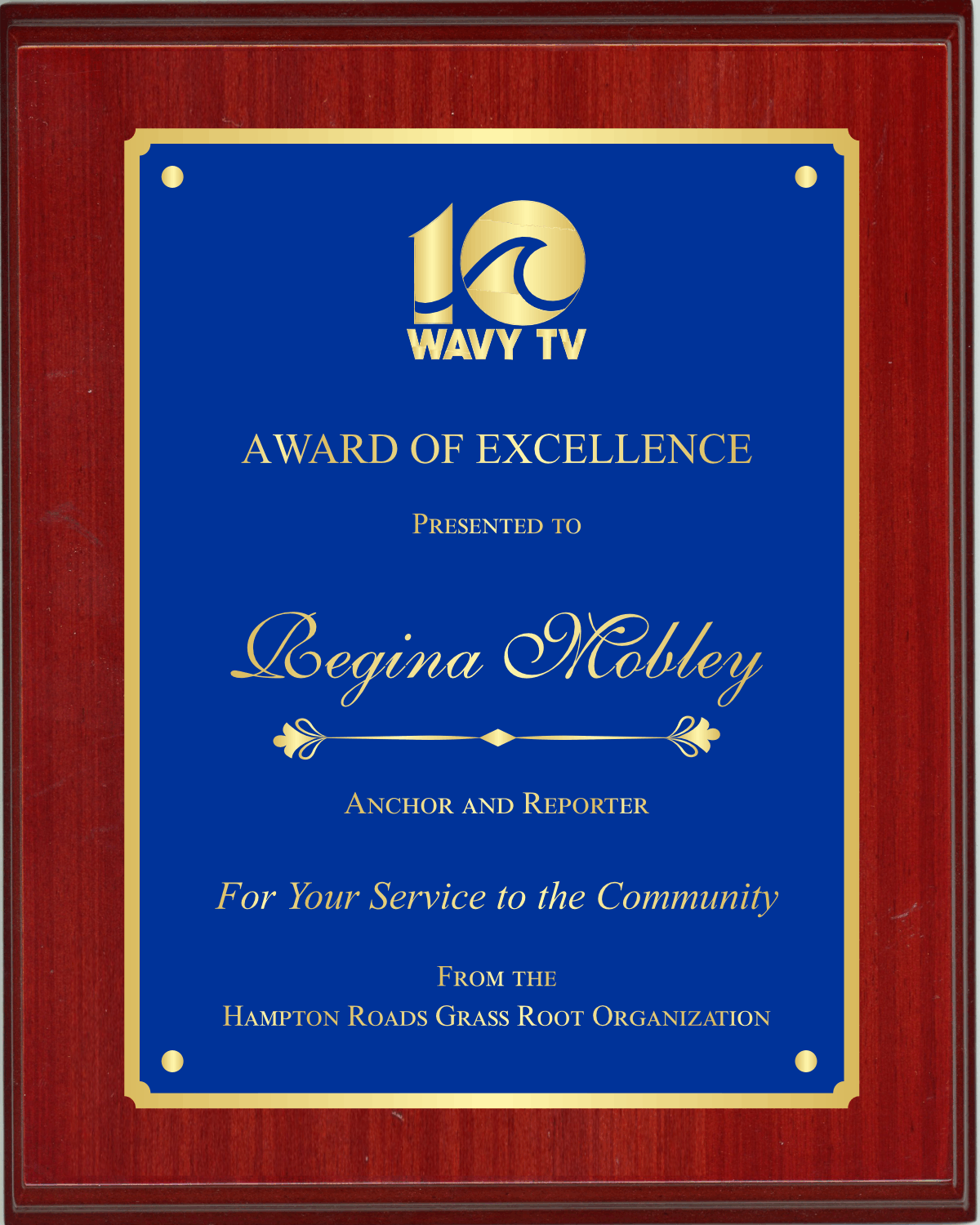 High Gloss Mahogany Finish Plaque with Full Double Plate