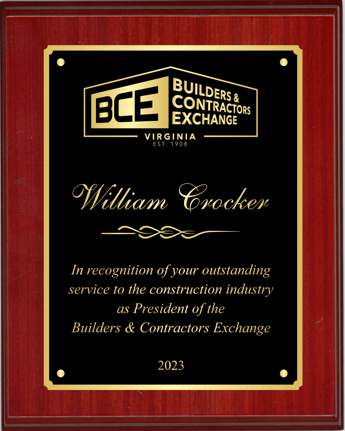 High Gloss Mahogany Finish Plaque with Full Double Plate