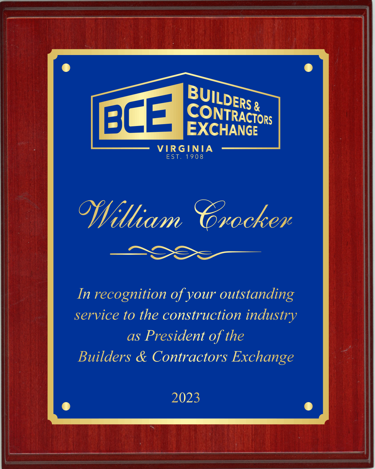 High Gloss Mahogany Finish Plaque with Full Double Plate