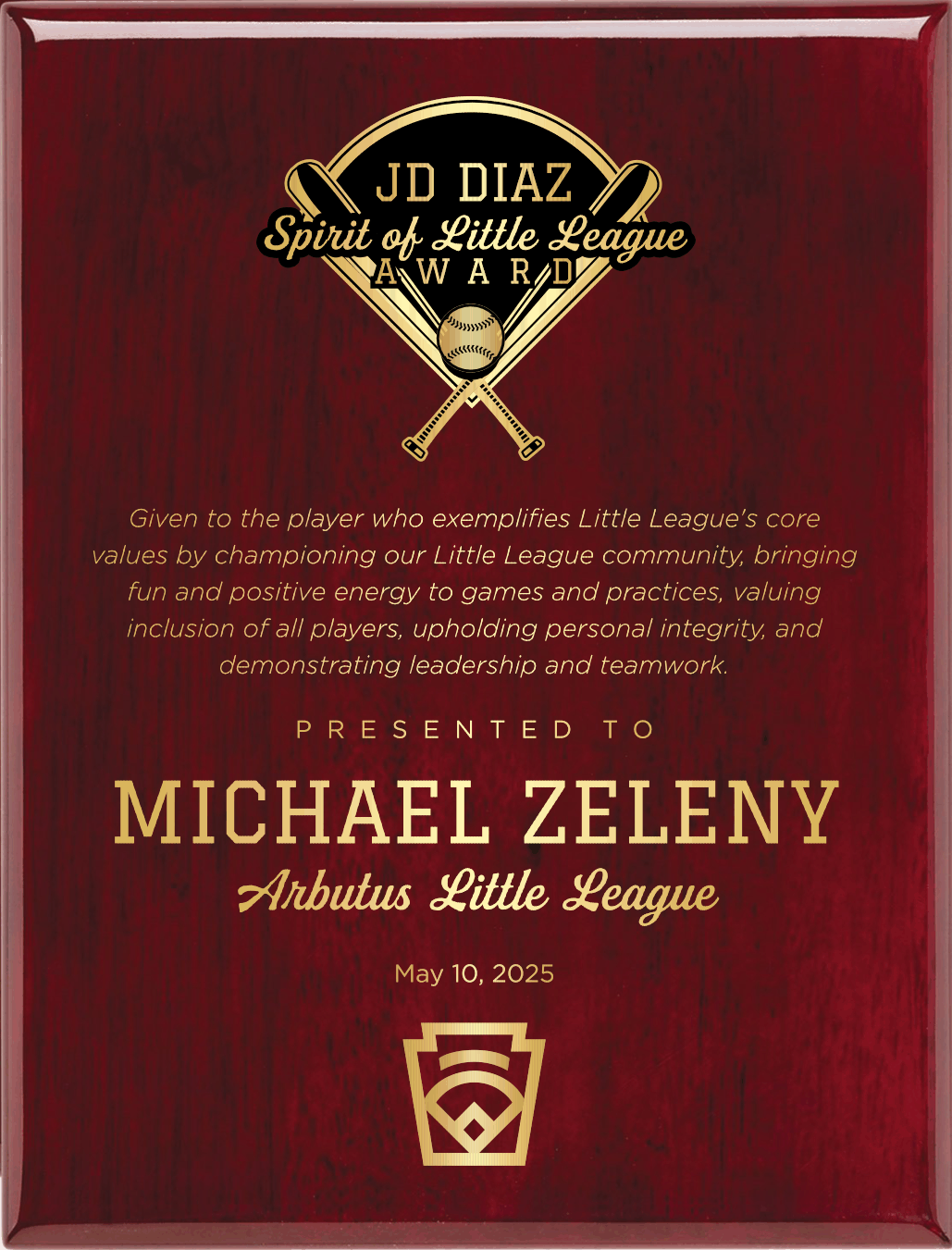 High Gloss Mahogany Finish Plaque with Full Color Direct UV Print