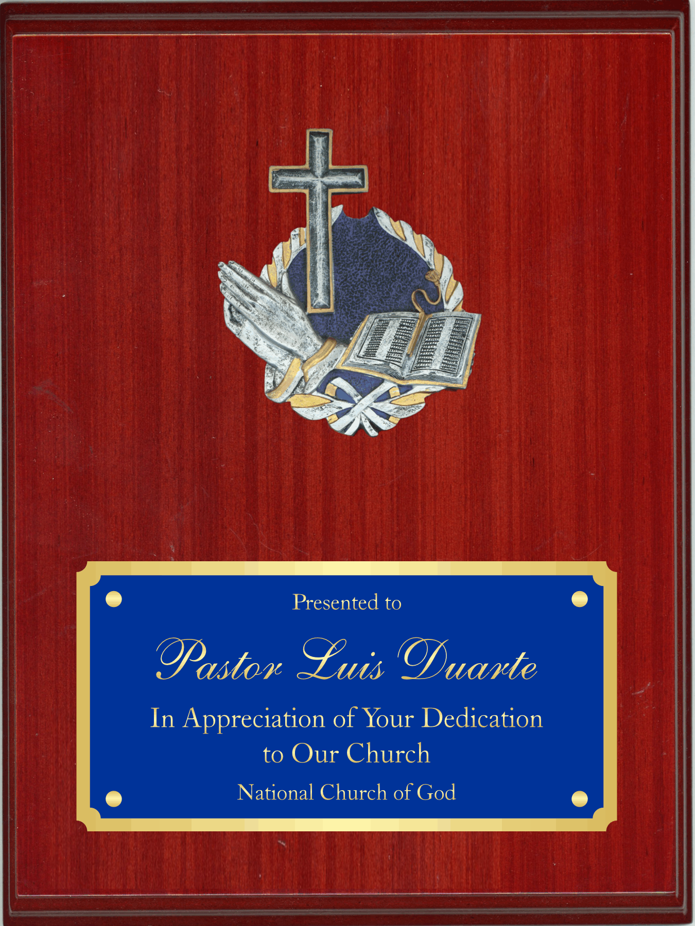 High Gloss Mahogany Finish Plaque with Half Plate and Plaque Mount