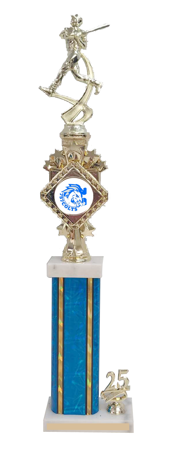 Rectangular Column Trophy with Marble Caps, Insert Riser, Choice of Logo, Figure and Trim
