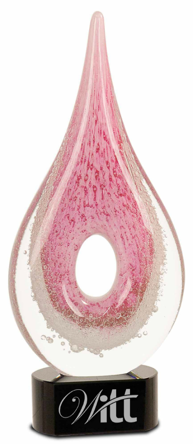 Pink and clear glass sculpture with 'Witt' branding on a white background in Chesapeake, Virginia. Perfect gift for Mom or Grandma