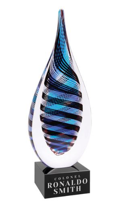 Decorative glass award with colorful design on a white background in Baltimore, MD
