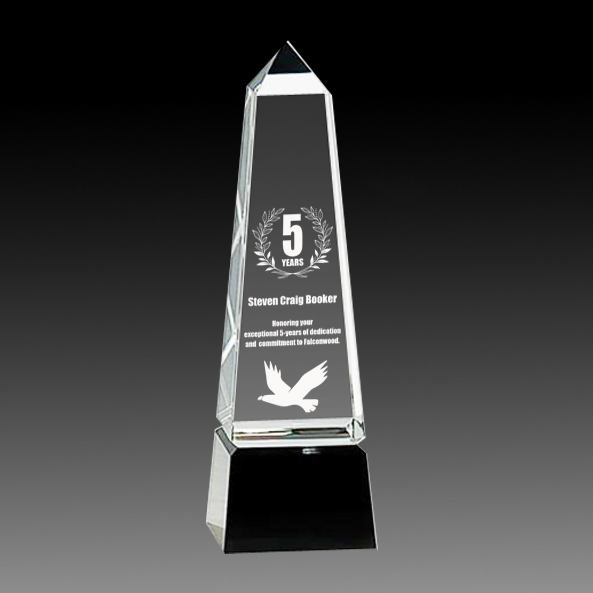 Obelisk Crystal on Black Pedestal Base