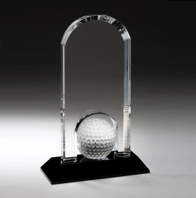 Clear Crystal Dome with Inset Golf Ball on Black Pedestal Base