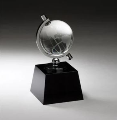 6 inch Crystal Spinning Globe on Black Base