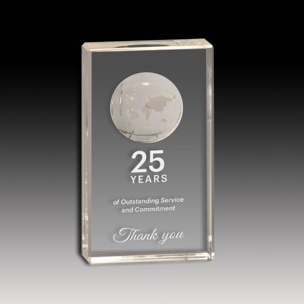 Clear Crystal Rectangle with Globe Etching